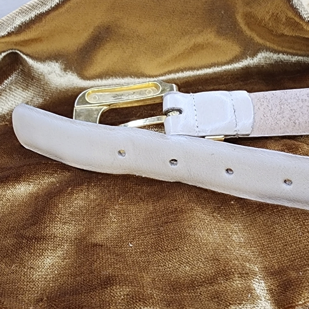 Vintage Phoebe Leather Belt Women's Size Small Cream White Brass Made in Spain - Picture 10 of 11